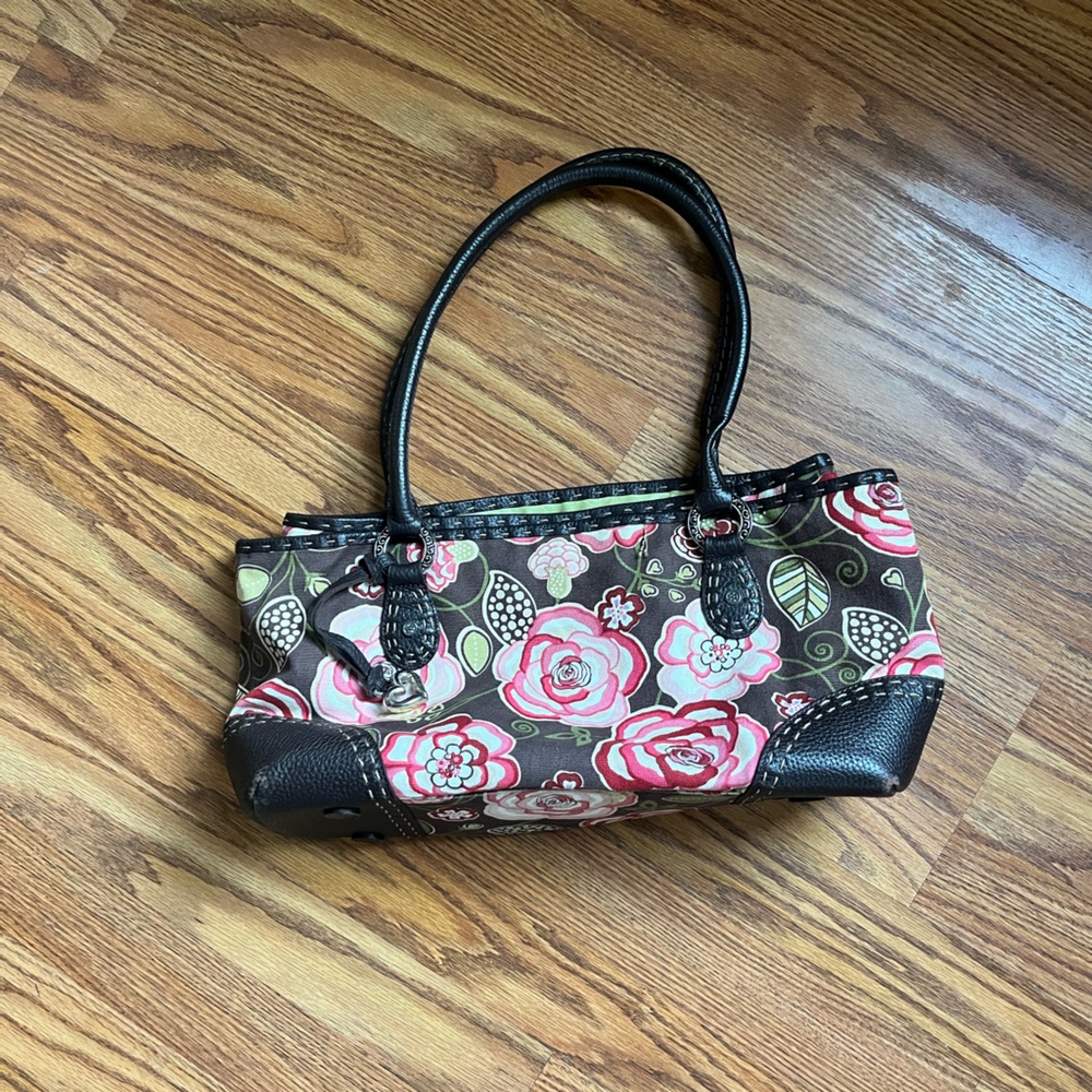 Brighton Floral Rose Print Tote Bag in Brown and Pink